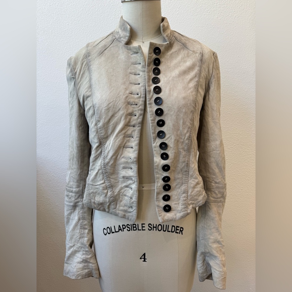 ALL SAINTS Distressed Leather Cropped Jacket